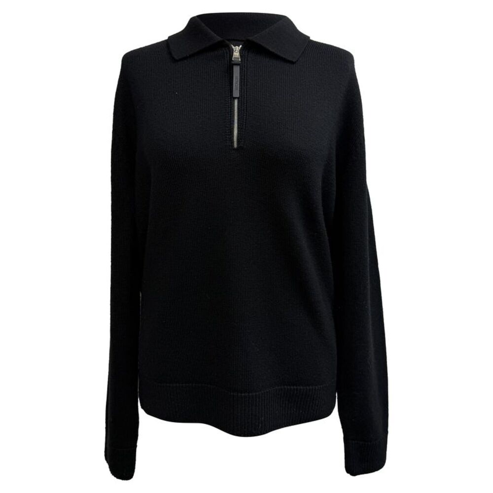 Moncler Half-Zip Polo Jumper in Black Virgin Wool